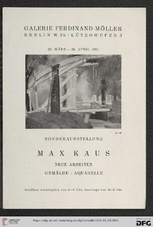 Sonderausstellung Max Kaus, neue Arbeiten, Gemälde, Aquarelle : 24. März-20. April 1935