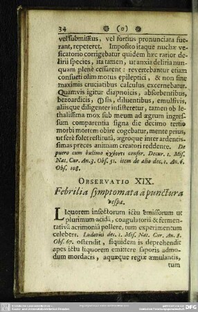 Observatio XIX. Febrilia symptomata a punctura vespae