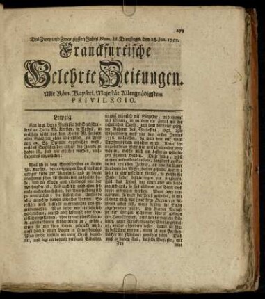 Num. LI. Dienstags, den 28. Jun. 1757 - Num. LX. Freytags, den 29. Jul. 1757