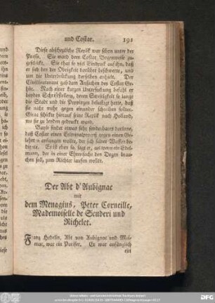Der Abt d'Aubignac mit dem Menagius, Peter Corneille, Mademoiselle de Scuderi und Richelet.