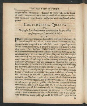 Controversia Quarta de Conjugio Patriarcharum quorundam in gradibus consanguinitatis prohibitis inito