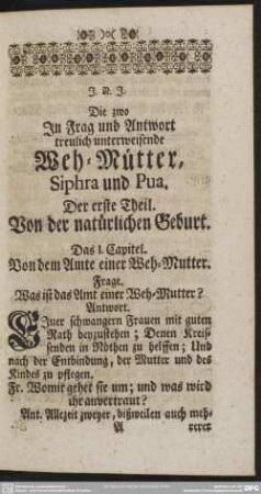 Der erste Theil. Von der natürlichen Geburt