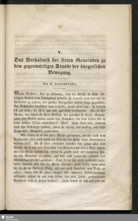 V. Das Verhältniß der freien Gemeinden zu dem gegenwärtigen Stande der bürgerlichen Bewegung
