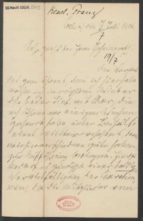 Brief an Ludwig Strecker  an B. Schott's Söhne : 07.07.1906
