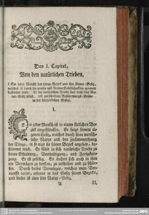 Das I. Capitel, Von den natürlichen Trieben