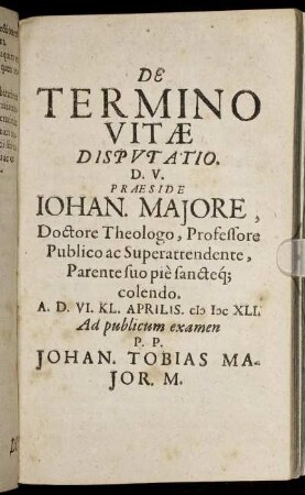 De Termino Vitae Disputatio.