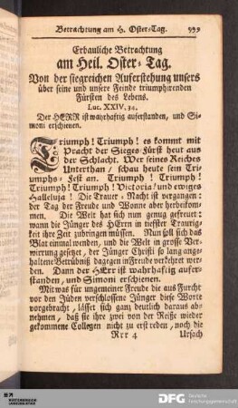 Erbauliche Betrachtung am Heil. Oster-Tag. Von der siegreichen Auferstehung unsers über seine und unsere Feinde [...].