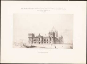 Reichstag, Berlin Zweiter Wettbewerb: Perspektivische Ansicht vom Brandenburger Tor (aus: Die preisgekrönten Entwürfe zu dem neuen Reichstagsgebäude, Berlin 1882)