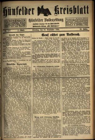 Erste Ausgabe vom Dienstag, den 30. September 1930.