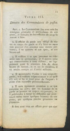 Titre III. Devoirs des Commandants de postes