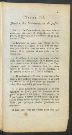 Titre III. Devoirs des Commandants de postes