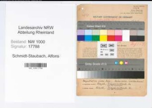 Entnazifizierung Alfons Schmidt-Staubach, geb. 07.06.1889 (Obersekretaer)