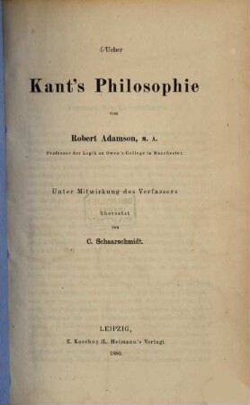 Ueber Kant's Philosophie