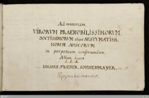 Stammbuch Johann Friedrich Sonnenmayer - Cod.Don.G.II.3