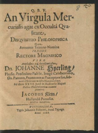 An Virgula Mercurialis agat ex Occulta Qualitate