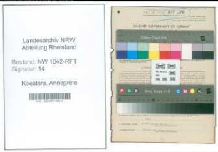 Entnazifizierung Annegrete Koesters , geb. 10.04.1915 (Lehrerin)
