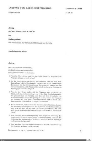 Drucksachen 2601-2800: Anträge, Anfragen, Gesetzentwürfe