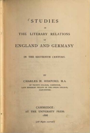 Studies in the literary relations of England and Germany in the sixteenth century