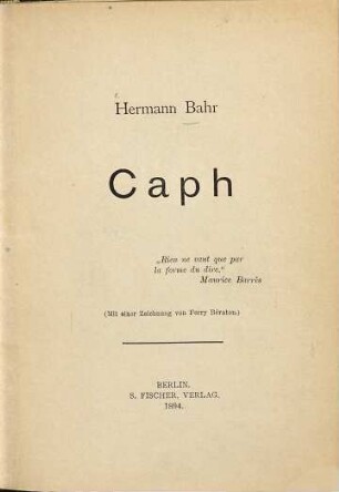 Caph : (mit e. Zeichn. von Ferry Bératon)