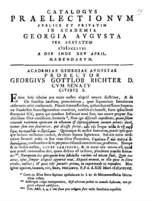ACADEMIAE GEORGIAE AVGVSTAE PRORECTOR GEORGIVS GOTTLOB RICHTER D. CVM SENATV CIVIBVS S.