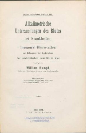 Alkalimetrische Untersuchungen des Blutes bei Krankheiten : Inaugural-Dissertation