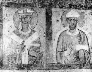 Zwei Heilige : Zwei Heilige. Freskomalerei (1265-1270?). Matrei in Osttirol, Filialkirche Sankt Nikolaus