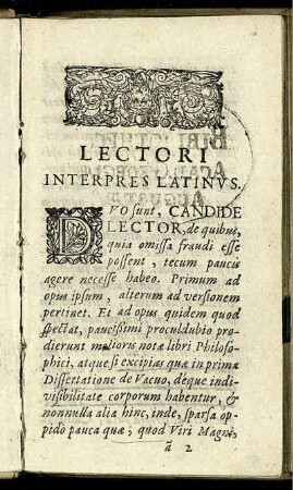 Lectori Interpres Latinus.