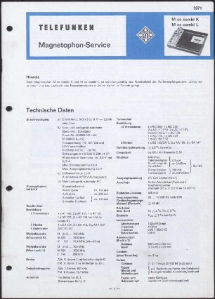 Bedienungsanleitung: Telefunken Magnetophon-Service M cc combi K; M cc combi L