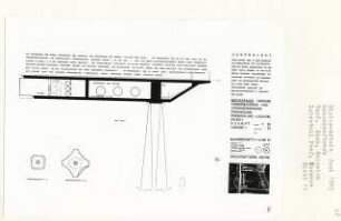 Großkraftwerk, Berlin-Hakenfelde (Diplomarbeit bei Bernhard Hermkes): Hochstraße (Brücke Trägerbauwerk für Stromversorgung, Fernheizung, Fernkühlung, Elektrofilter), Detailschnitt und Skizze 1:25