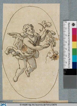 Schwebender Putto mit Weintrauben