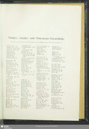 Meister-, Länder- und Ortsnamen-Verzeichnis