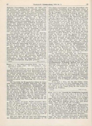 67-68 [Rezension] Nagel, G. F., Eine heilige christliche Kirche