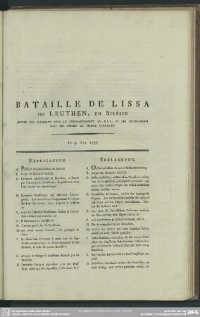 Bataille De Lissa Ou Leuthen, En Silésie Entre Les Prussiens Sous Le Commandement Du Roi, Et Les Autrichiens Sous Le Ordres Du Prince Charles. Le 5. Dec. 1757