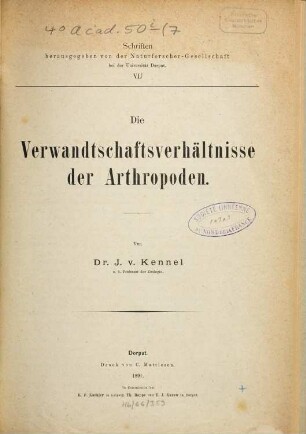 Die Verwandtschaftsverhältnisse der Arthropoden