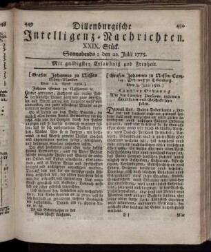 Sonnabends: den 22. Julii 1775.