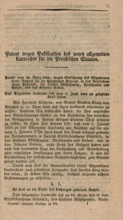 Allgemeines Landrecht. Erster Theil. Titel 1-12.