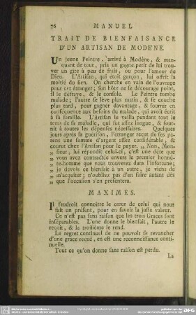 Trait De Bienfaisance D'Un Artisan De Modene