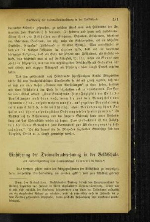 Einführung der Decimalbruchrechnung in der Volksschule : ein Konferenzvortrag