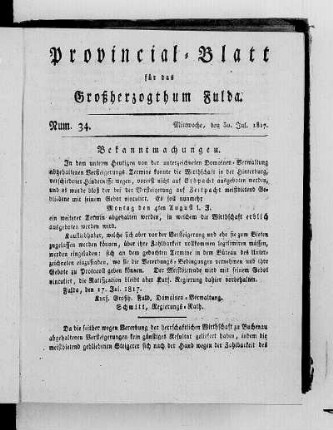 Num. 34, Ausgabe vom 30. Juli 1817