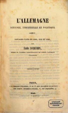 L' Allemagne agricole, industrielle et politique