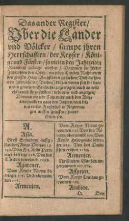 Das ander Register/ Uber die Länder und Völcker/ ...