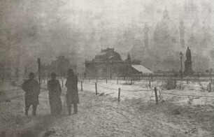 Karlsplatz in Wien (Winterlandschaft) : Karlsplatz in Wien (Winterlandschaft), Gummidruck, 1901