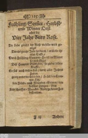 Frühling- Som[m]er- Herbst- Winter Lust. oder die Vier Jahr Zeits Rose.