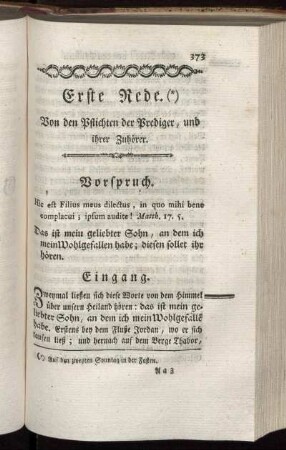 Erste Rede. Von den Pflichten der Prediger, und ihrer Zuhörer.