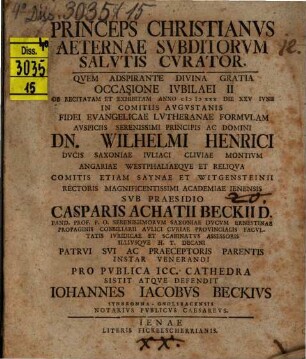 Princeps Christianus aeternae subditorum salutis curator