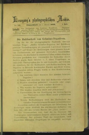 Die Haltbarkeit von Gelatine-Negativen