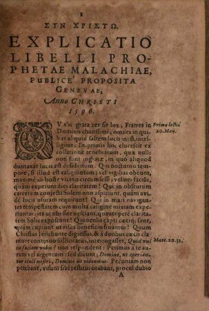 Analysis libelli prophetae Malachiae, aliquot praelectionibus Genevae proposita