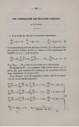 Sur l´intégration des équations linéaires.