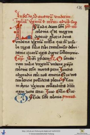 [176r] In festo sanctarum undecim milium virginum et martyrum.