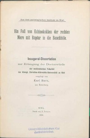 Ein Fall von Echinokokken der rechten Niere mit Ruptur in die Bauchhöle